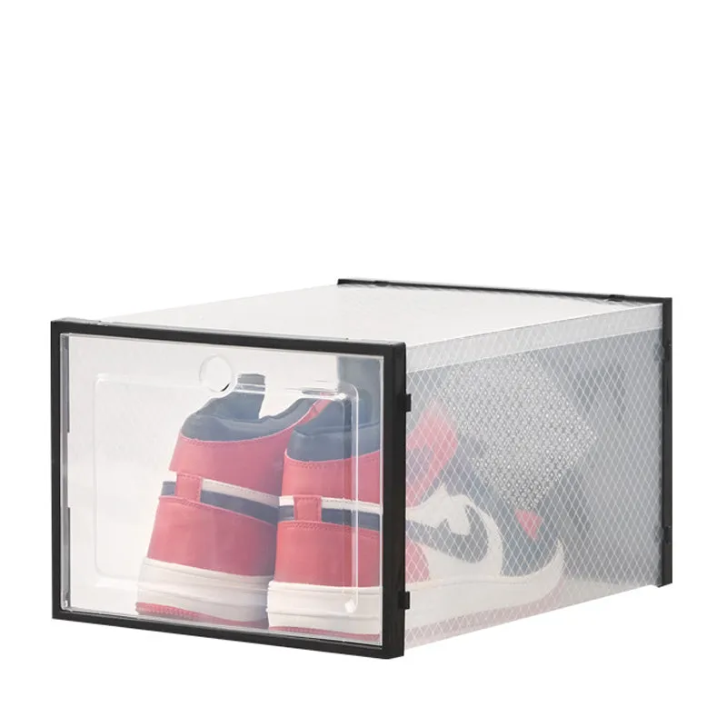 3 Pack Plastic Stackable Shoe Storage Box with Lids-Black