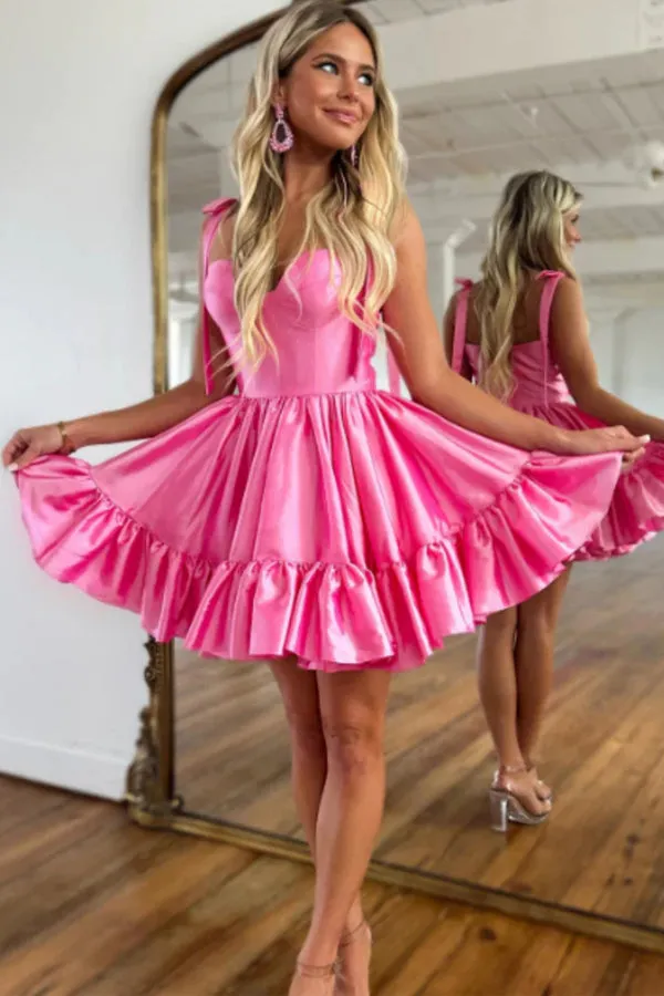 A-line Pink Ruffle Cute Sweetheart Homecoming Dresses  PD491