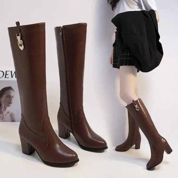 Autumn And Winter Thick Heel High Heel Pointed High Boots Women Black All-match Knight Boots