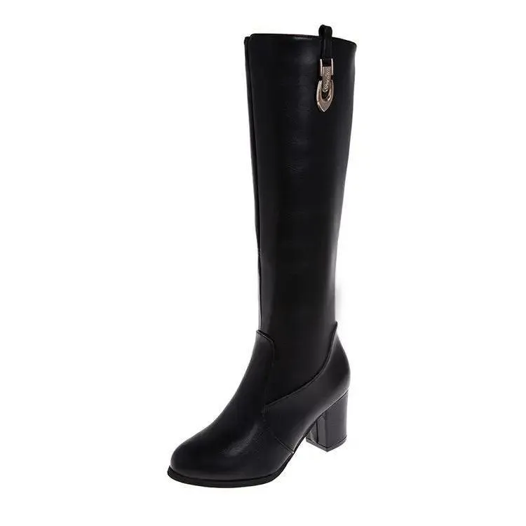 Autumn And Winter Thick Heel High Heel Pointed High Boots Women Black All-match Knight Boots