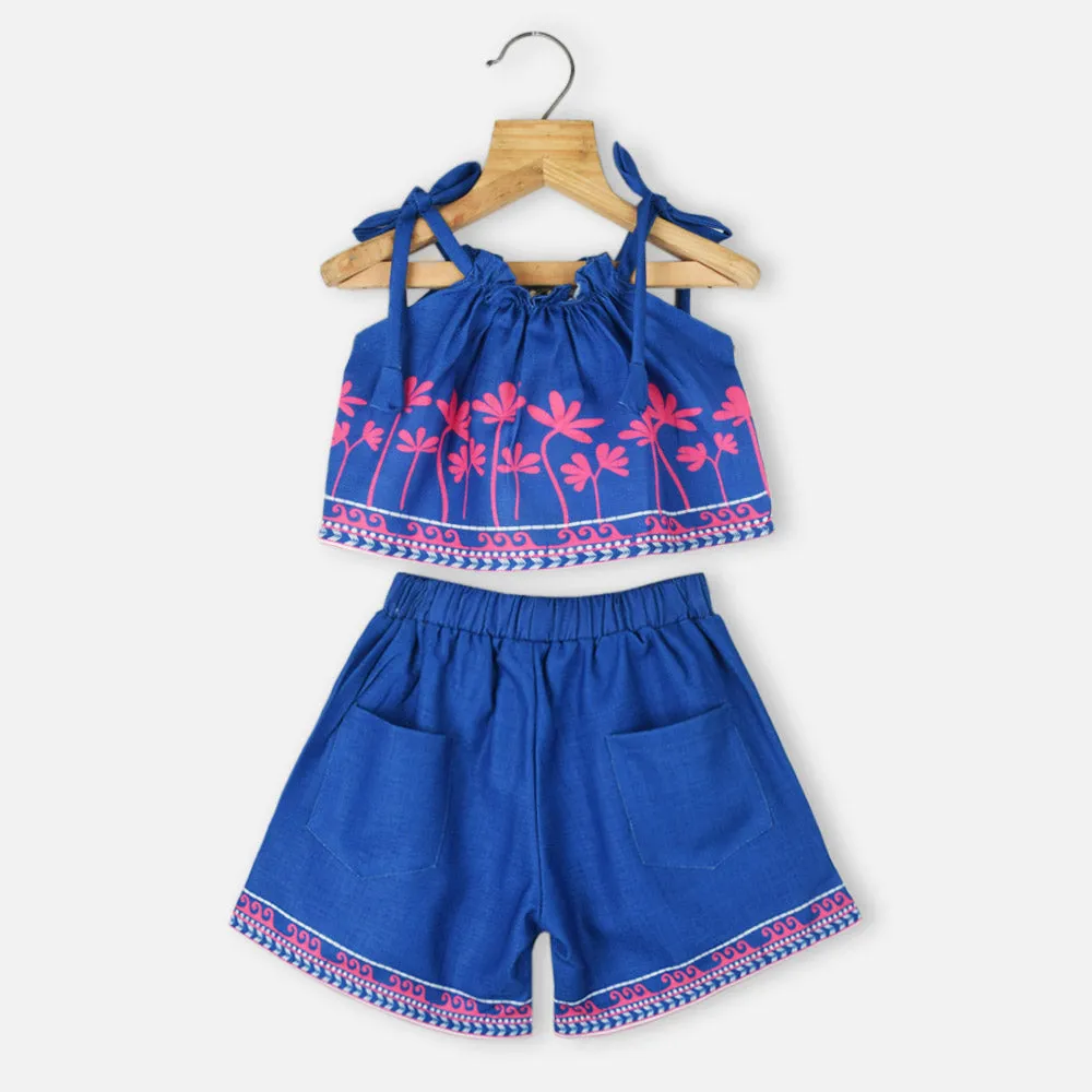 Blue Crop Top With Shorts Co-Ord Set