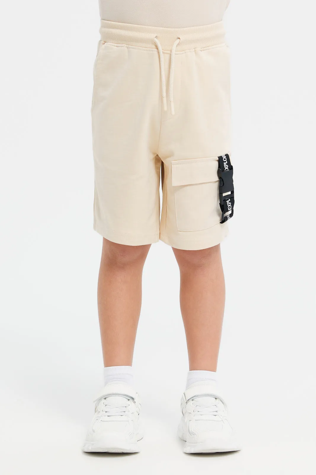 Boys Beige Printed Active Shorts