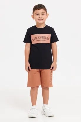 Boys Black Embossed Print Set (2 Piece)