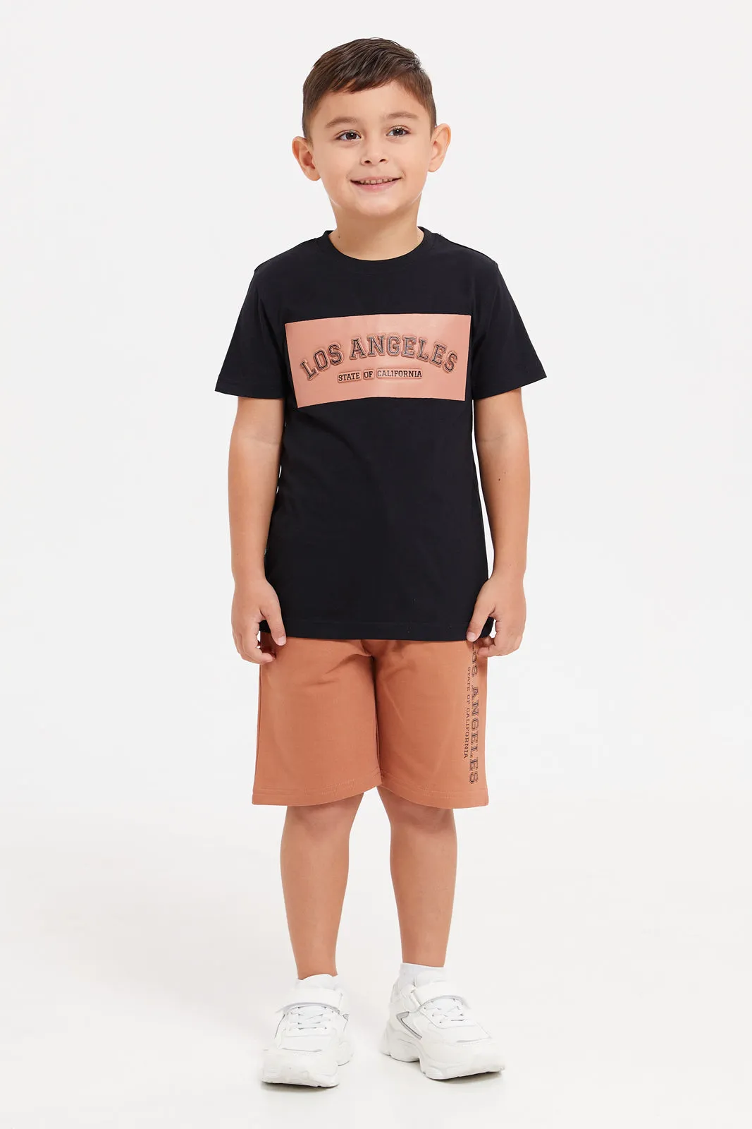 Boys Black Embossed Print Set (2 Piece)