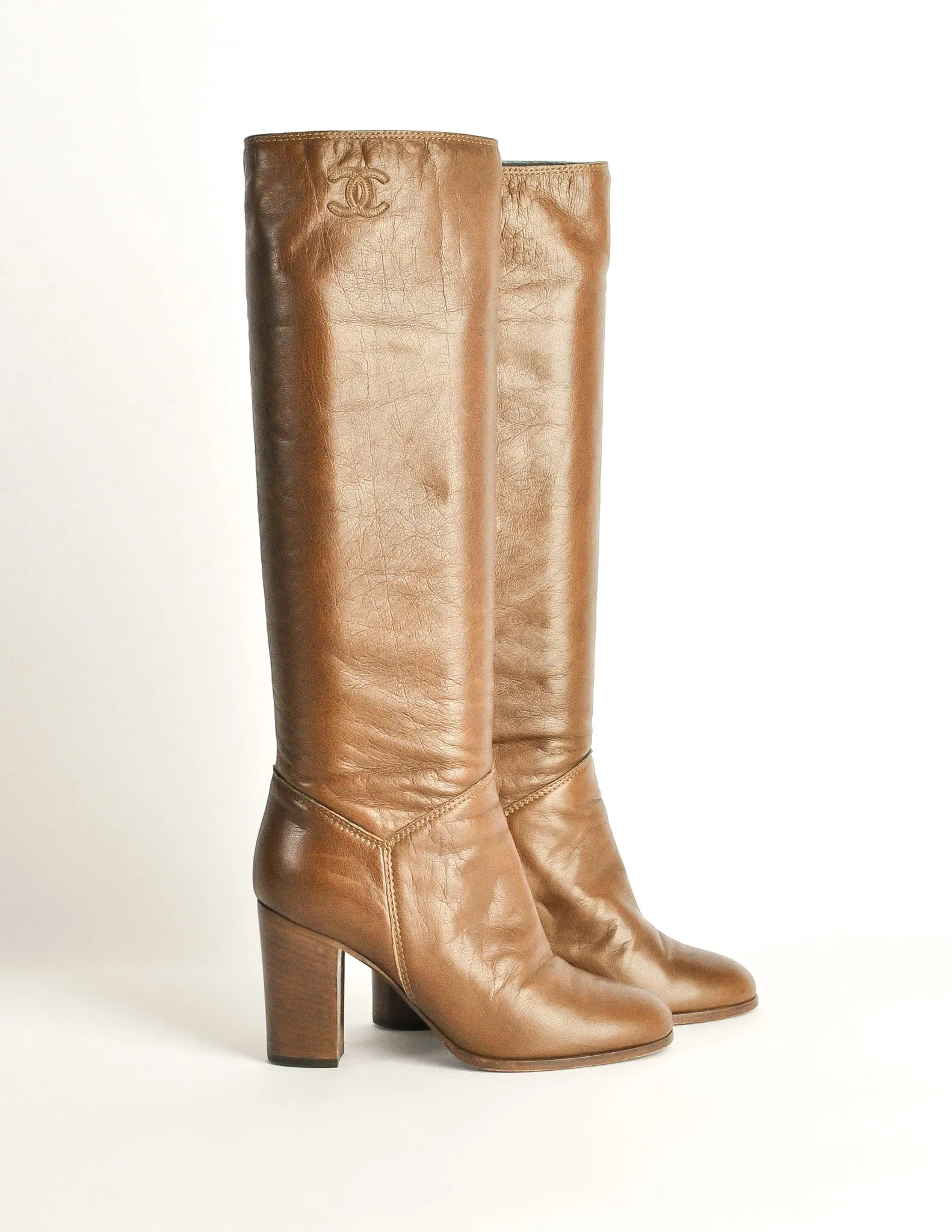 Chanel Vintage Brown Leather Heeled Boots