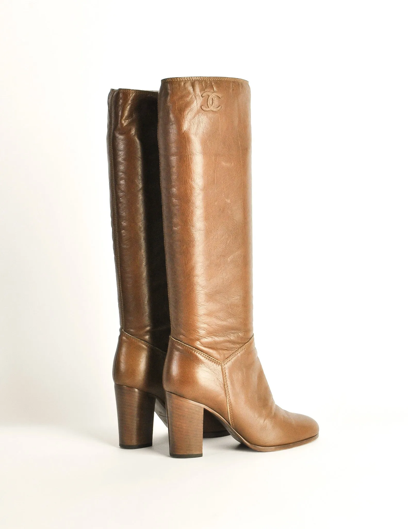 Chanel Vintage Brown Leather Heeled Boots