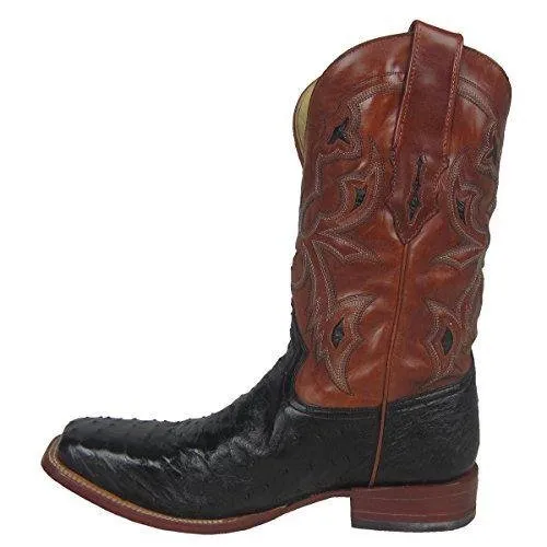 Corral Men's Black Small Quill Ostrich Leather Star Inlay Square Toe Cowboy Boot - A1317