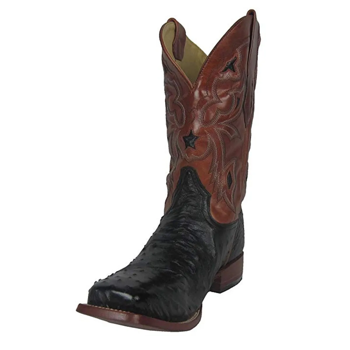 Corral Men's Black Small Quill Ostrich Leather Star Inlay Square Toe Cowboy Boot - A1317