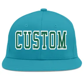 Custom Aqua Kelly Green-White Flat Eaves Sport Baseball Cap