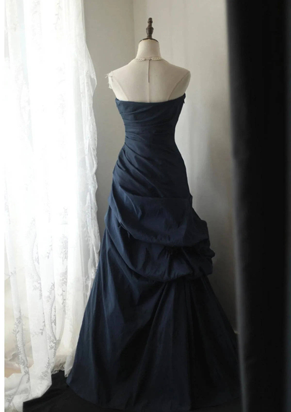 Elegant Blue Sweetheart Taffeta Long Formal Dress, Blue Taffeta Prom Dress