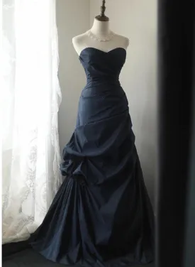 Elegant Blue Sweetheart Taffeta Long Formal Dress, Blue Taffeta Prom Dress