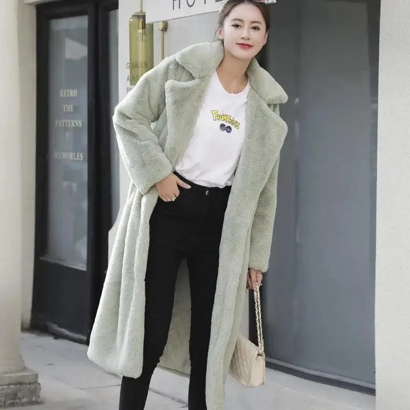 Fashion New High Quality  Velvet Fur Long Coat Women