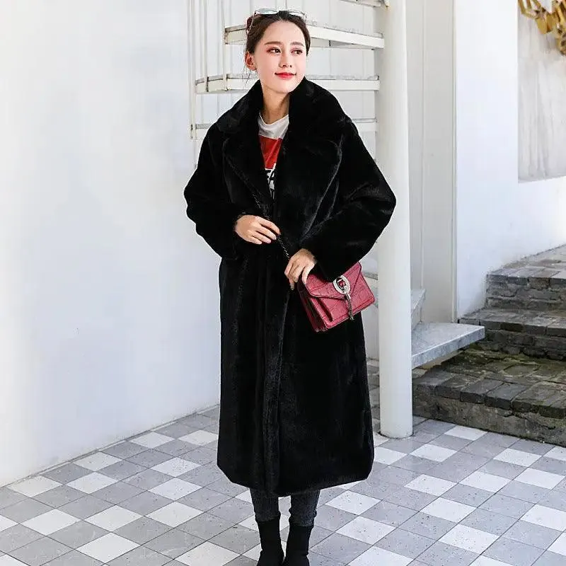 Fashion New High Quality  Velvet Fur Long Coat Women