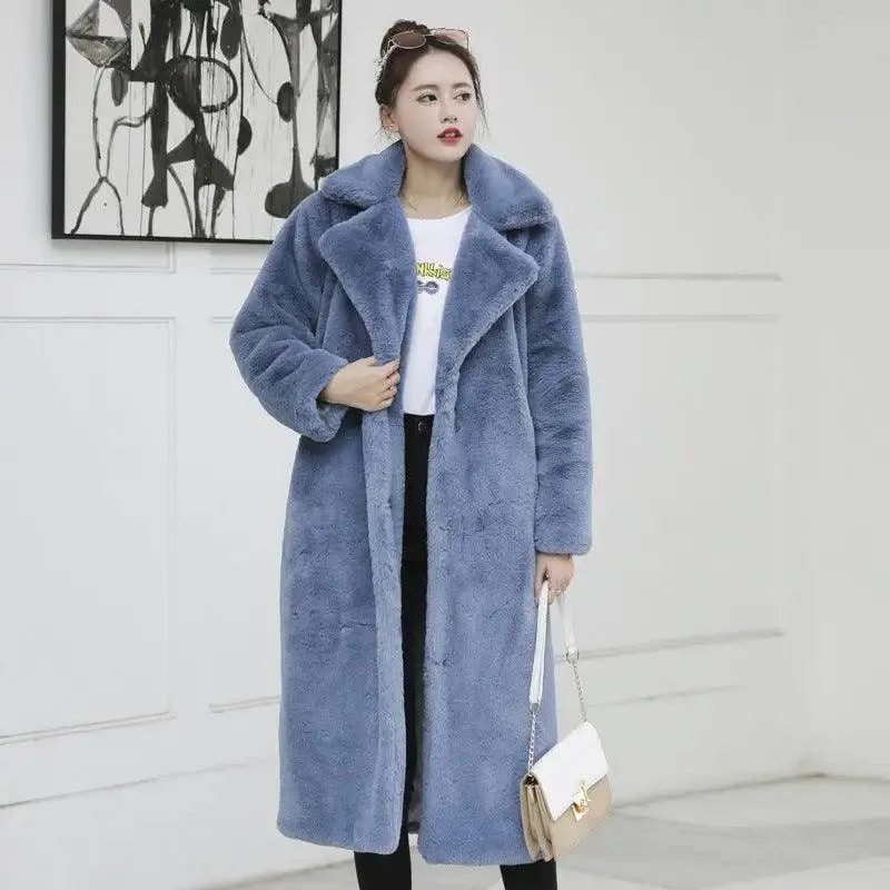 Fashion New High Quality  Velvet Fur Long Coat Women