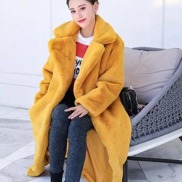 Fashion New High Quality  Velvet Fur Long Coat Women