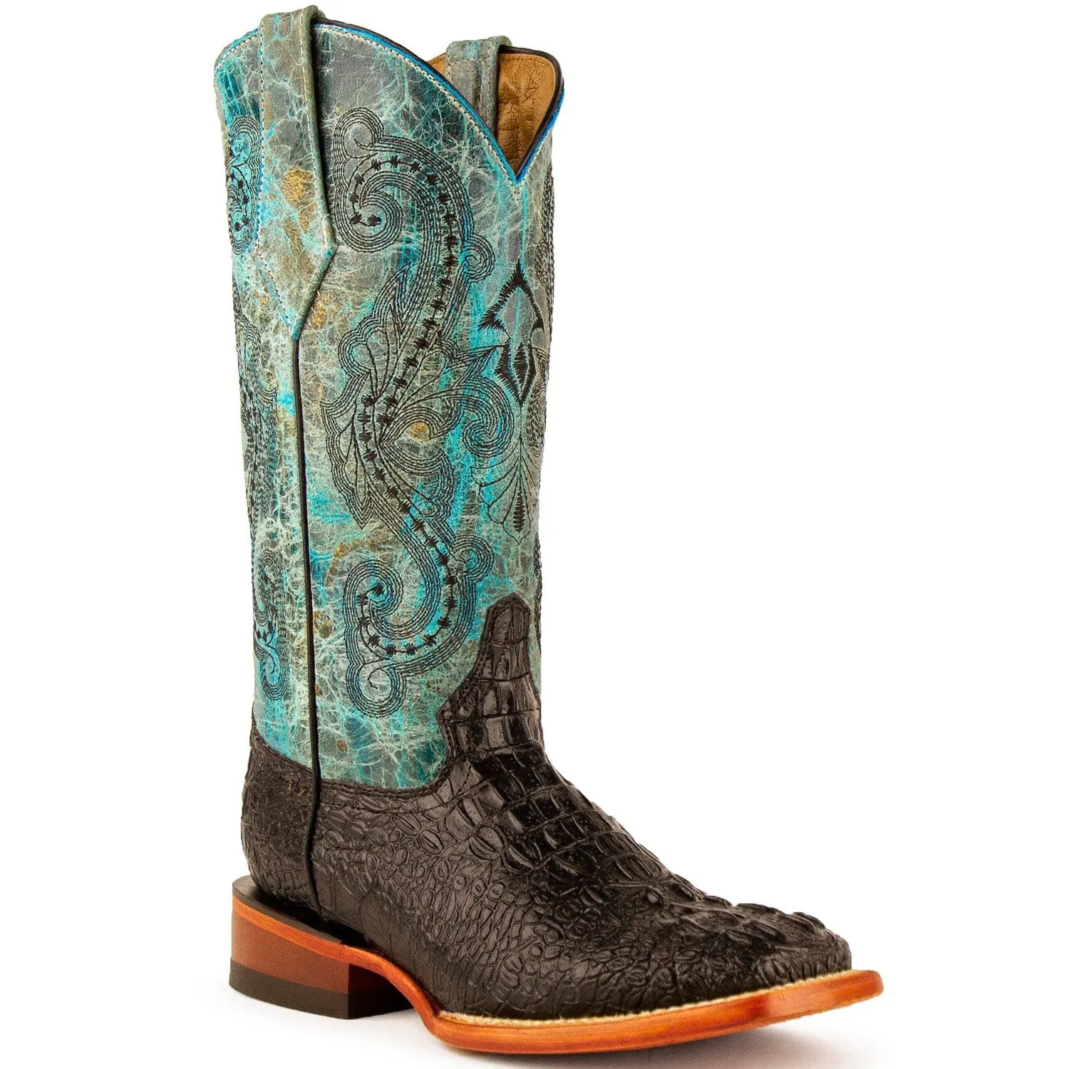 Ferrini Women's Stampede Square Toe Boots Crocodile Print - Black/Teal  9039350