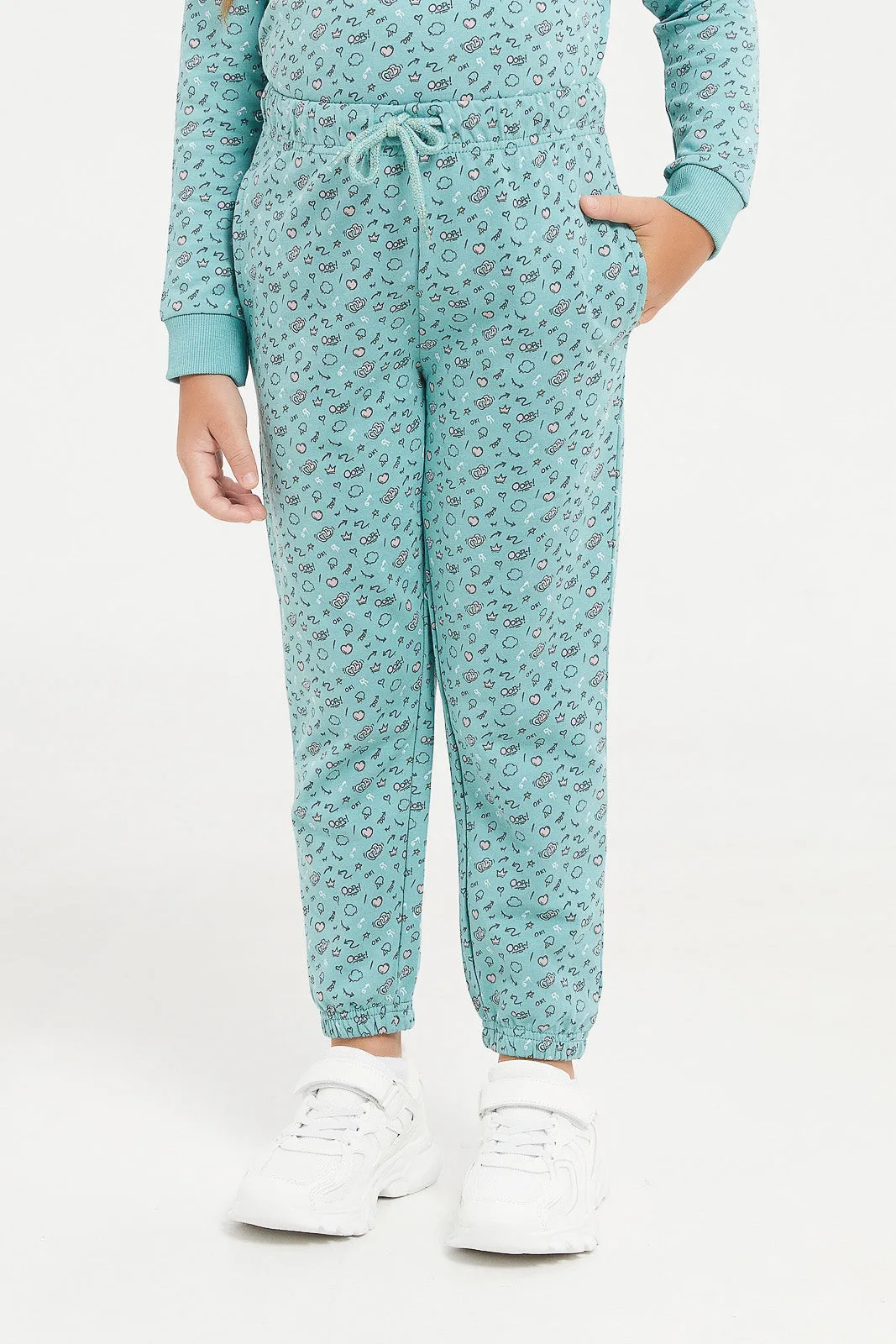 Girls Blue Printed Track Pants