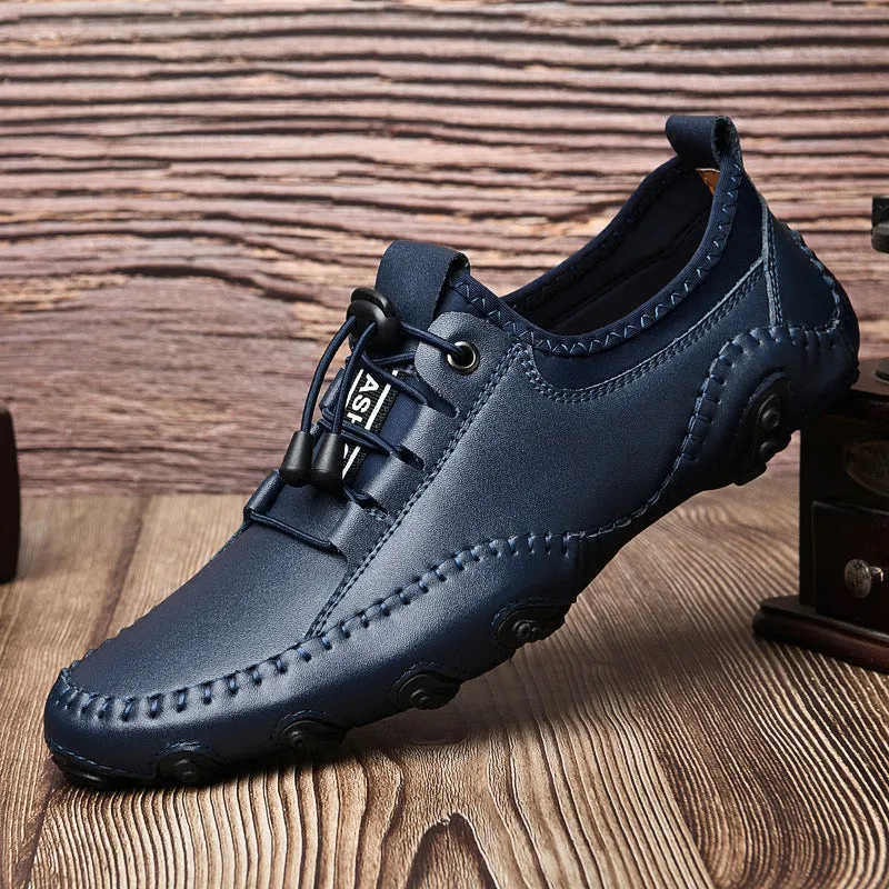 Kaegreel Men's Handmade Leather Casual Fashion Driving Shoes Lace-Up Comfortable Loafers Sneakers