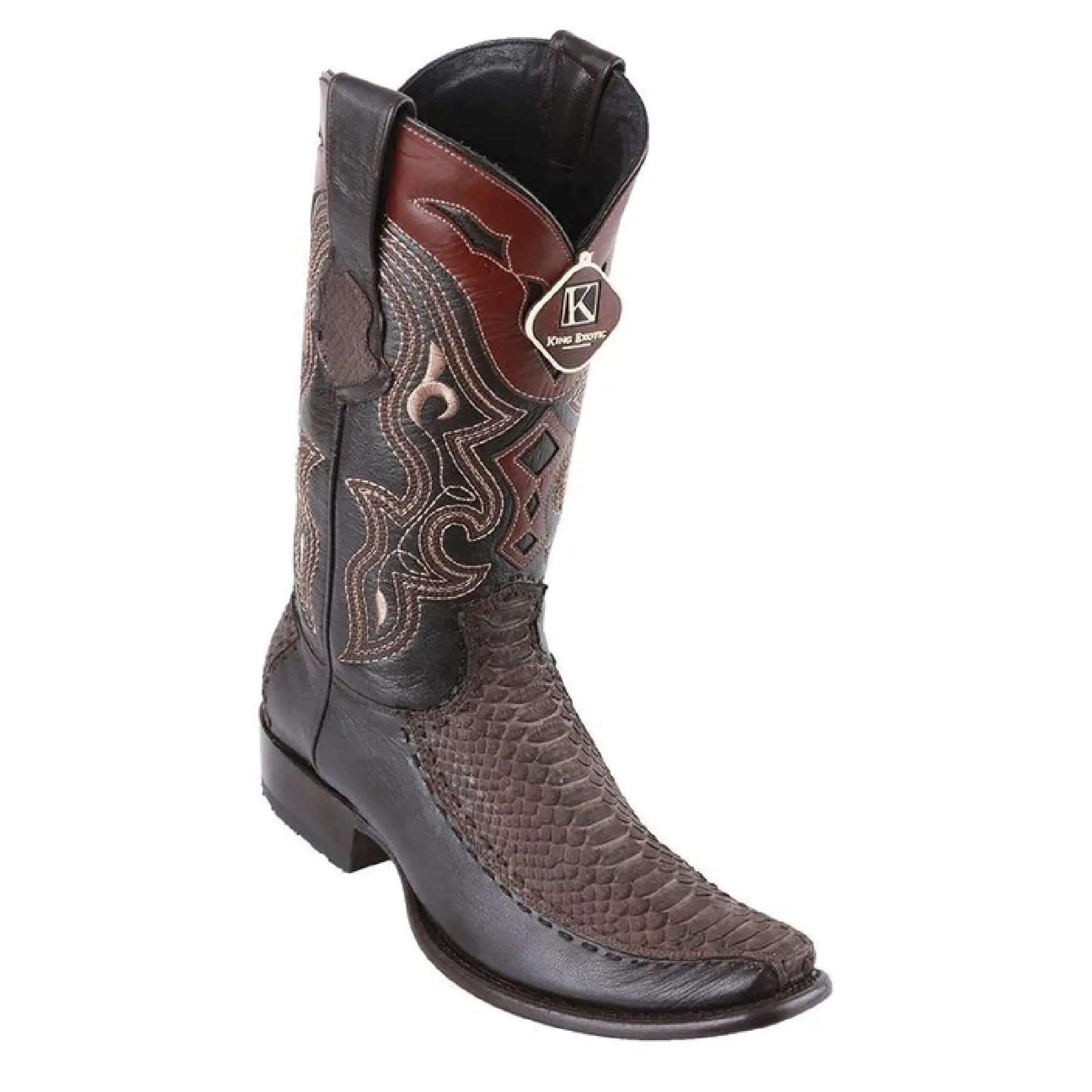 King Exotic Boots #479FN5707 Men's | Men's Python Y Deer Boots Handcrafted Color Brown Sueder Finish