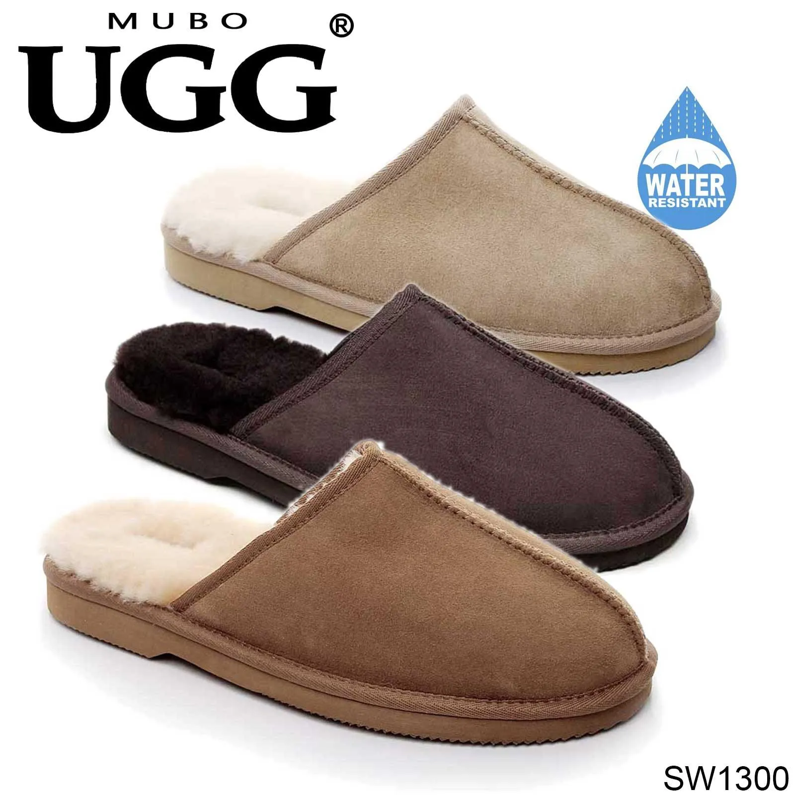 MUBO UGG Mens Slippers Double Face Australia Premium Sheepskin Scuff SW1300