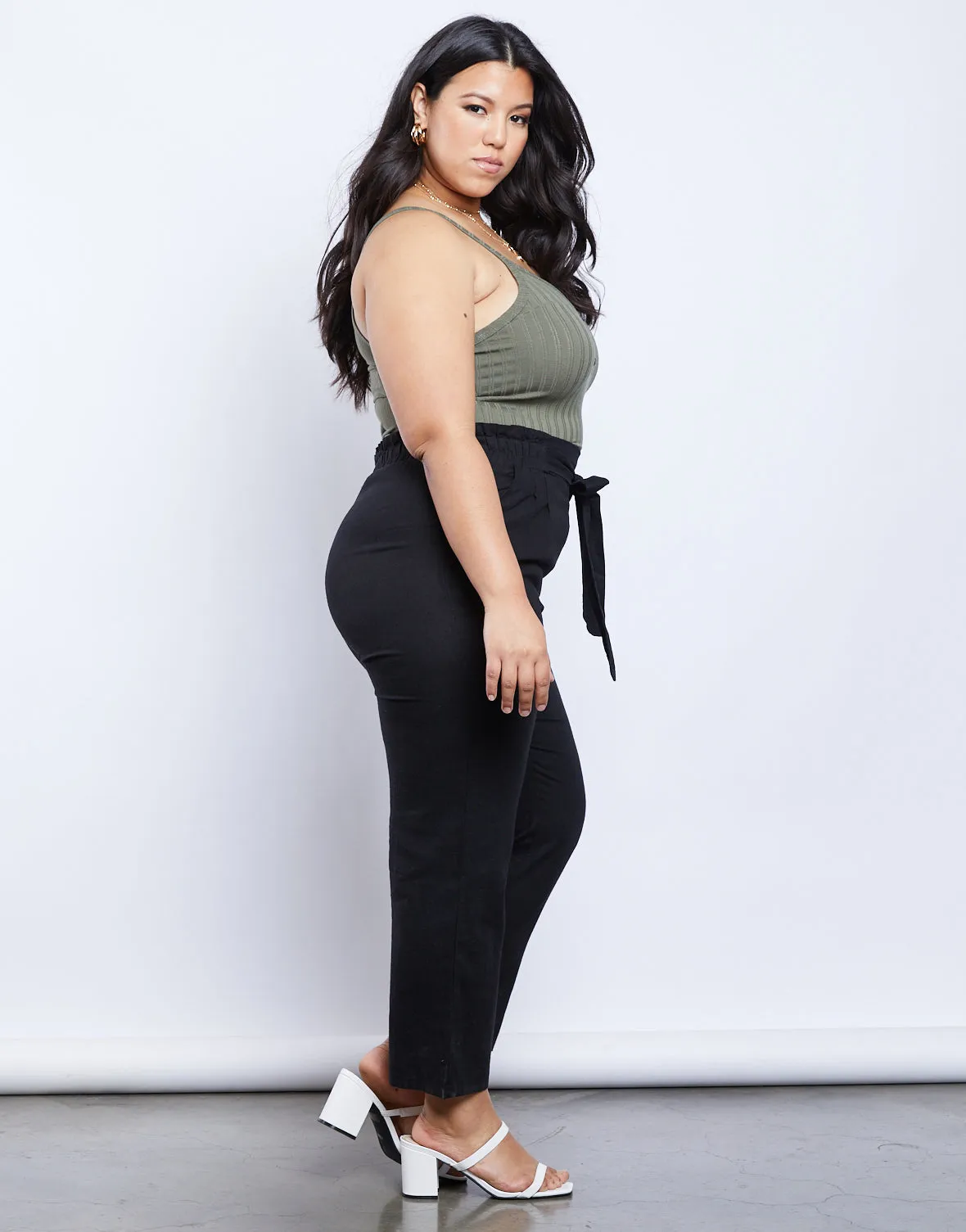 Plus Size Cambrie Paper Bag Pants