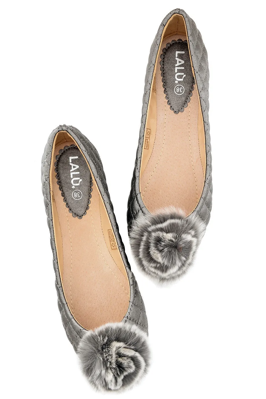 POPCORN Grey Quilted Ballerinas