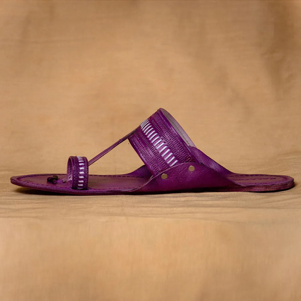 Purple - Men Heritage Meets Hues: Classic Kolhapuri Leather Slippers