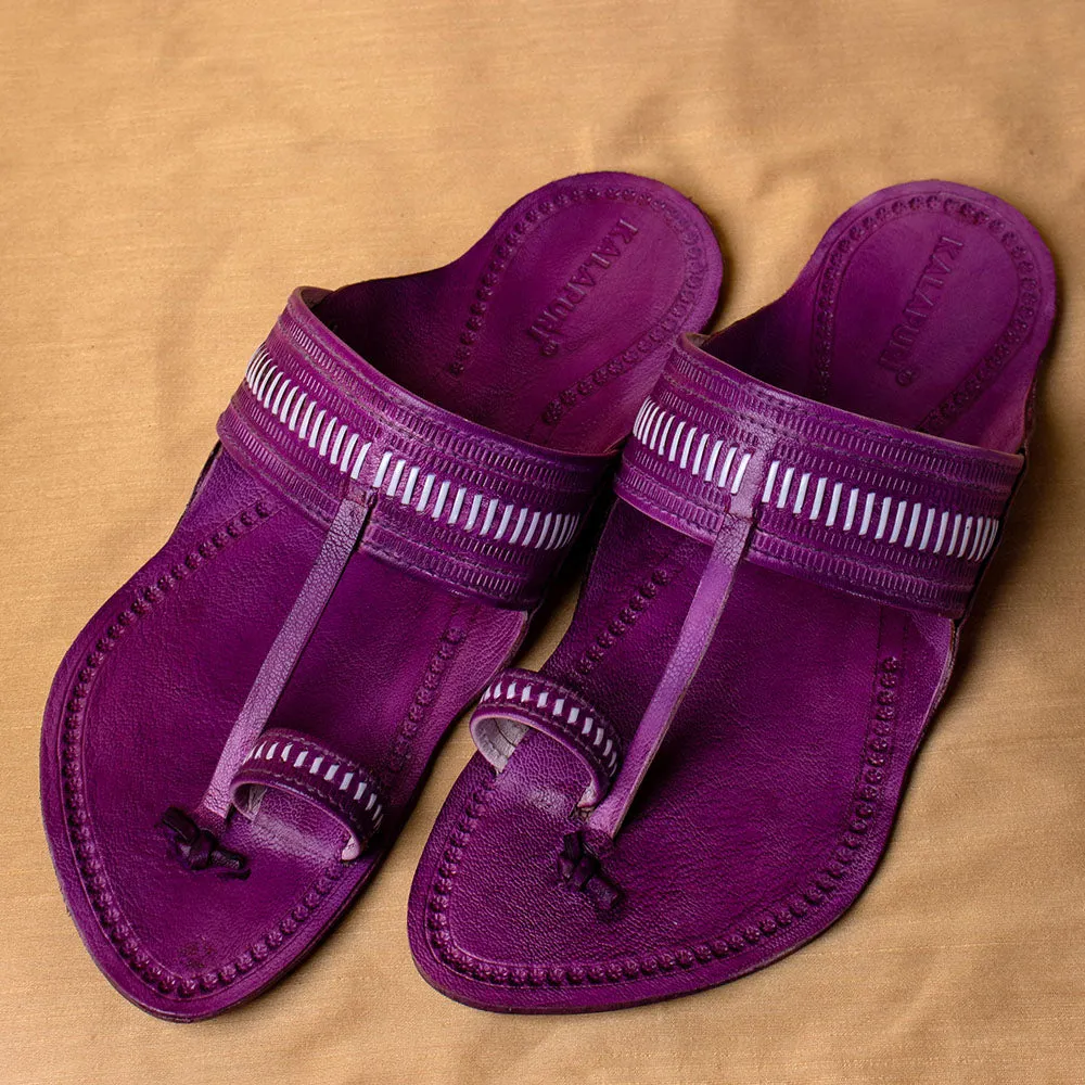 Purple - Men Heritage Meets Hues: Classic Kolhapuri Leather Slippers