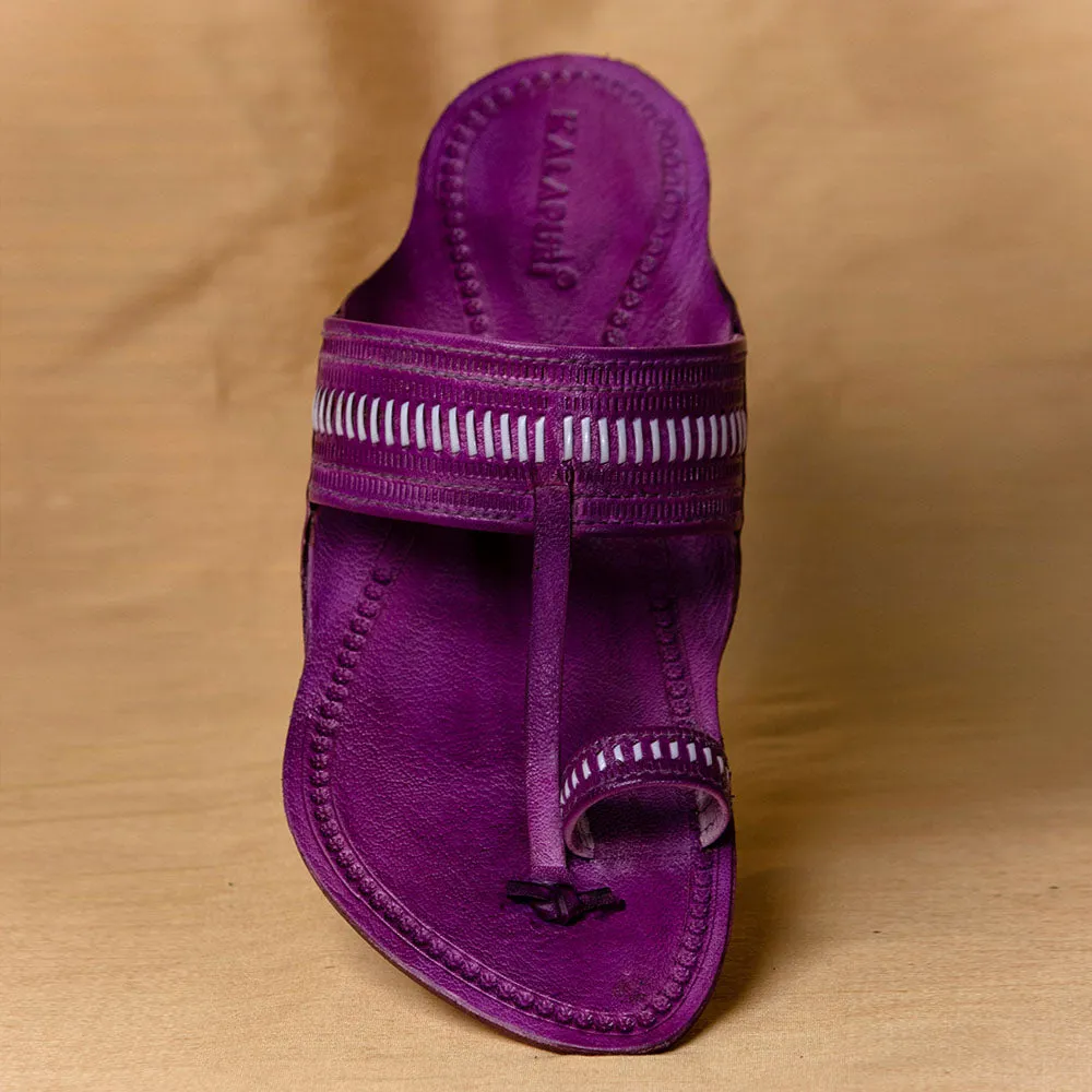 Purple - Men Heritage Meets Hues: Classic Kolhapuri Leather Slippers