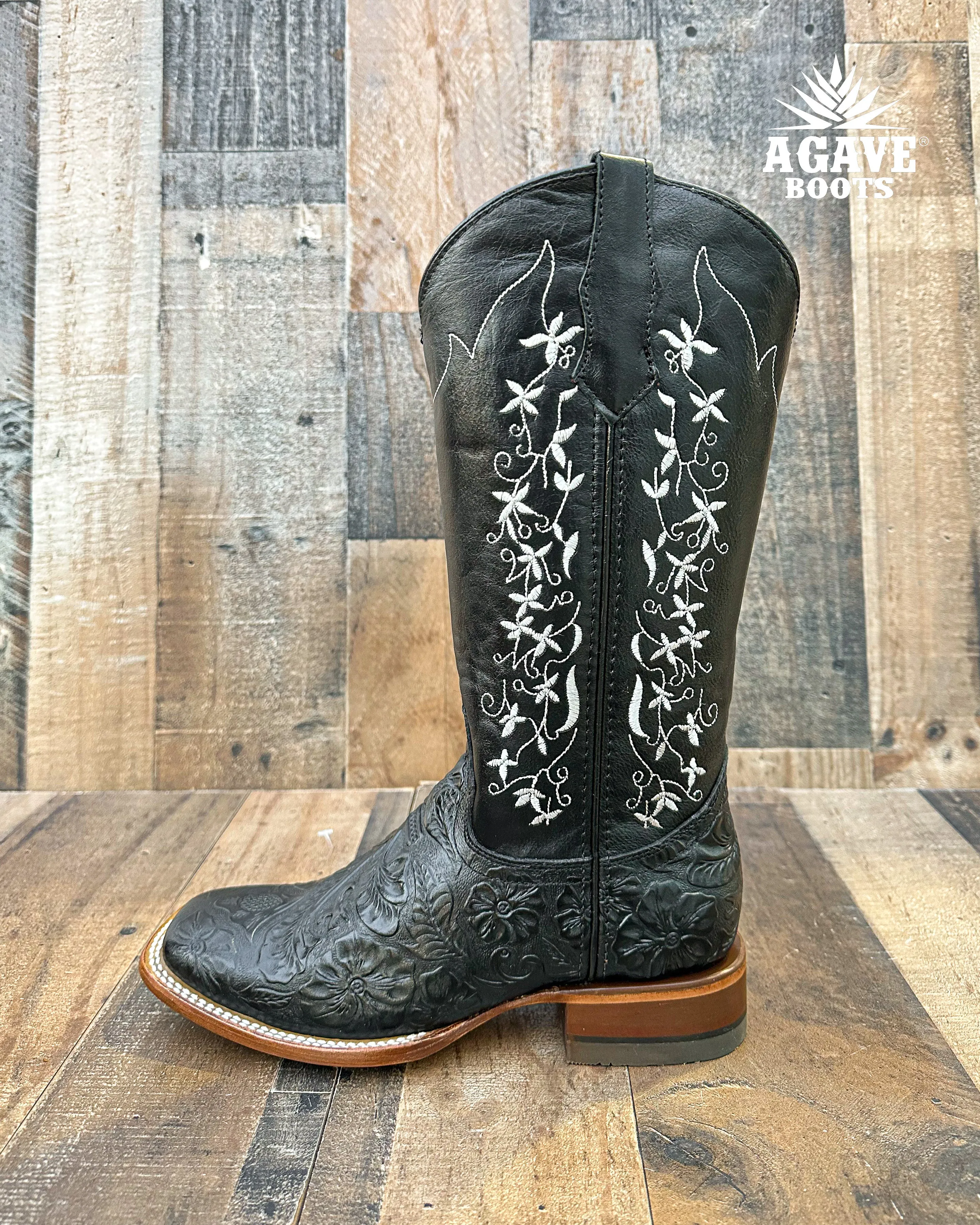 "TANIA" BLACK TOOLED | WOMEN SQUARE TOE BOOTS