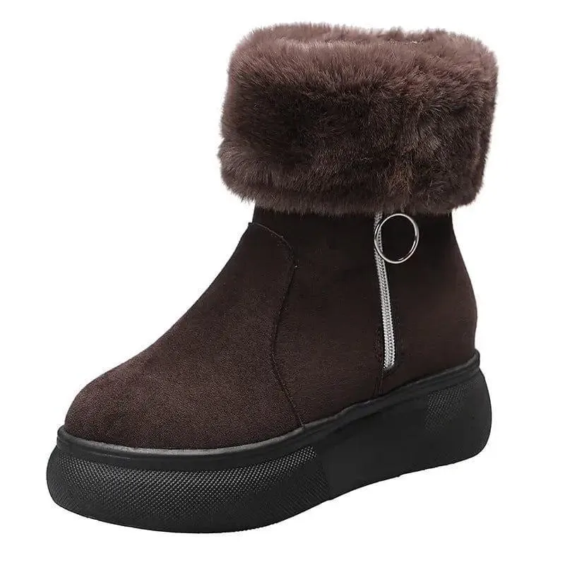 Round Head Suede Warm Women Boots With Cotton