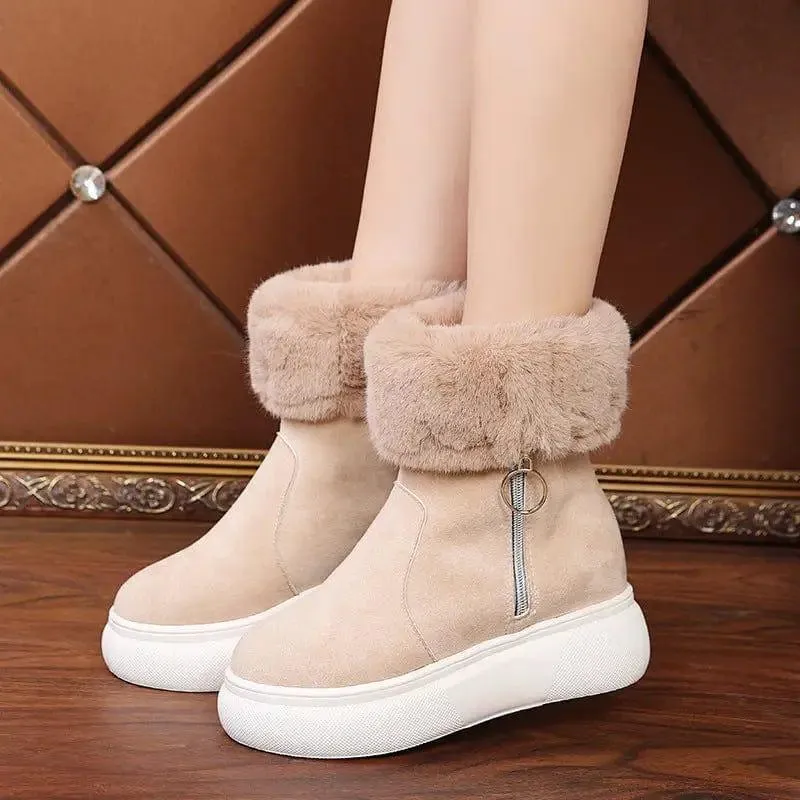 Round Head Suede Warm Women Boots With Cotton