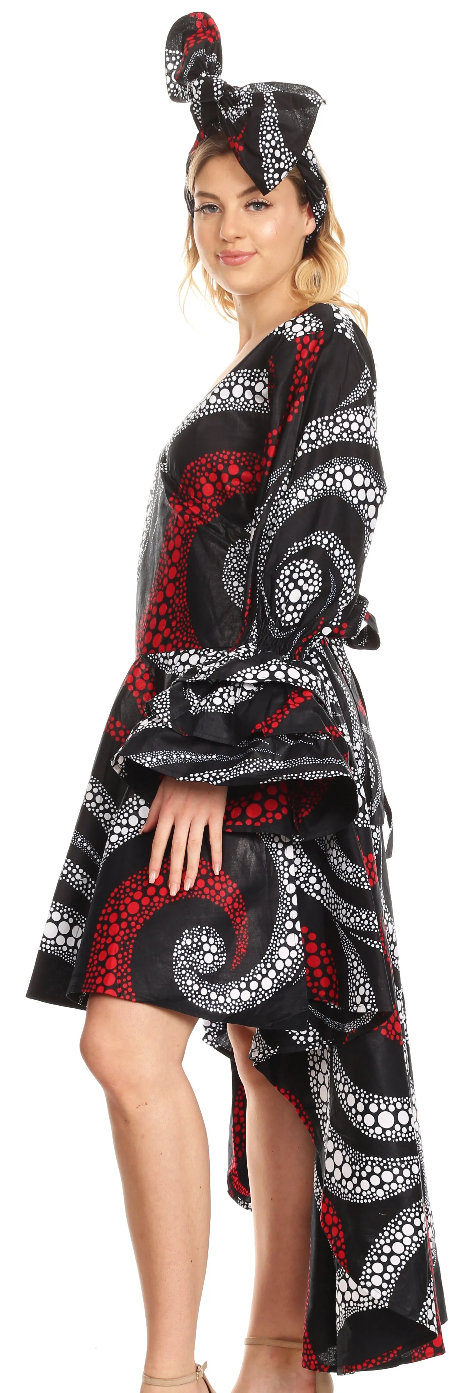 Sakkas Betty Women's Maxi African Ankara Print High-low Wrap Dress Long Sleeve