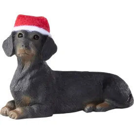 Sandicast Black Dachshund with Santa Hat Christmas Ornament