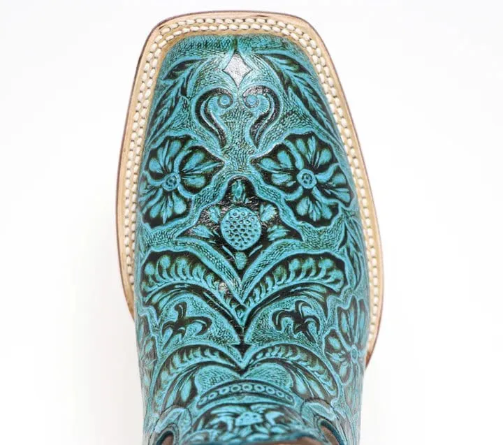 Tanner Mark Women's 'Misty" Hand Tooled Square Toe Leather Boots Turquoise TML207067