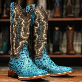 Tanner Mark Women's 'Misty" Hand Tooled Square Toe Leather Boots Turquoise TML207067