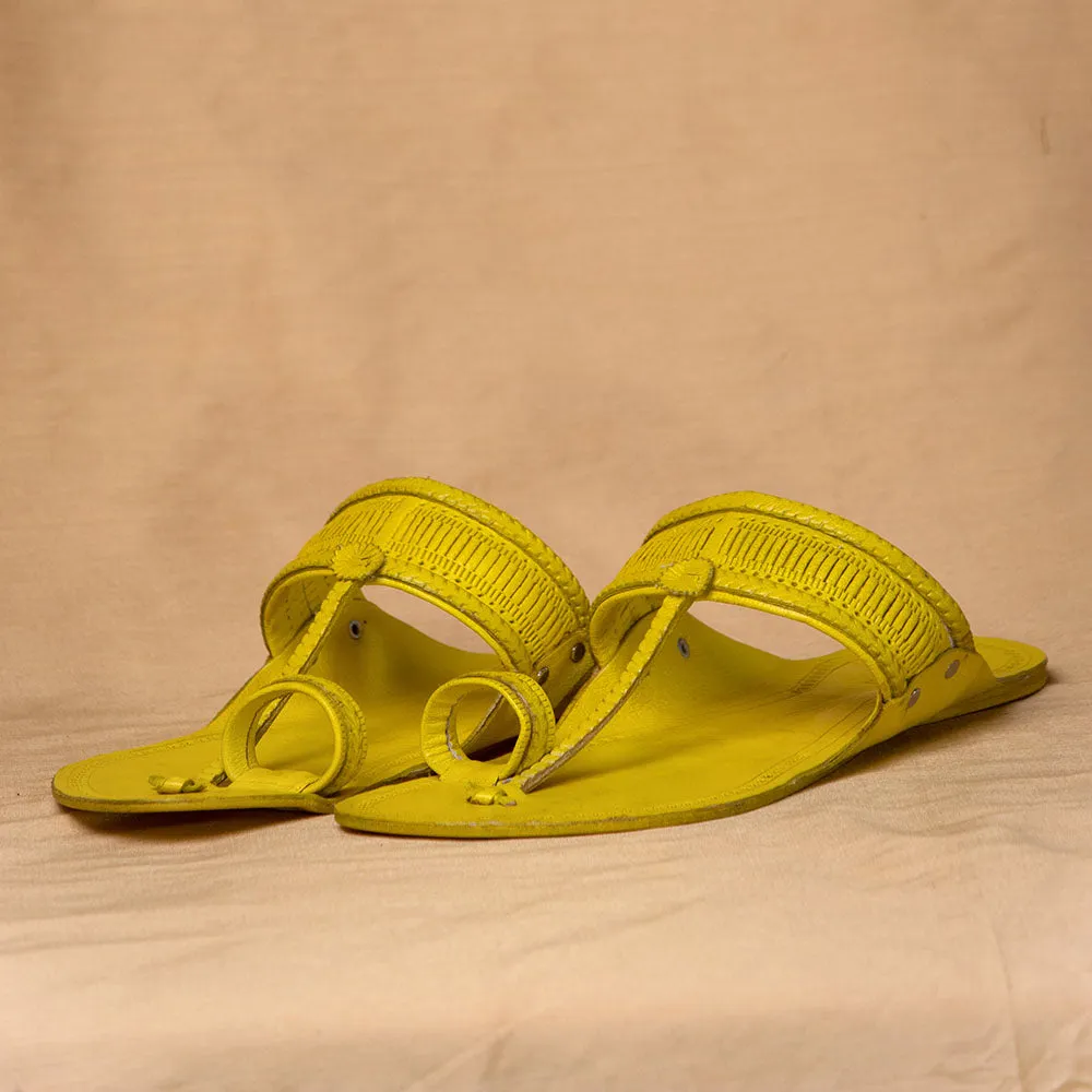 Yellow - Men Step Into Style: Classic Kolhapuri Leather Slippers