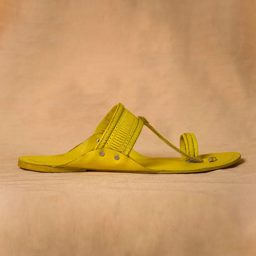 Yellow - Men Step Into Style: Classic Kolhapuri Leather Slippers