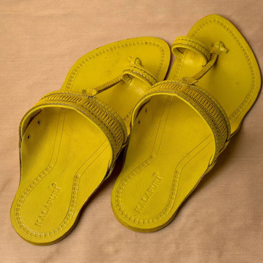 Yellow - Men Step Into Style: Classic Kolhapuri Leather Slippers