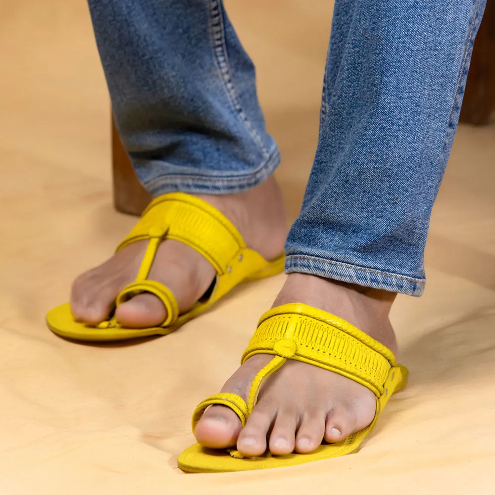 Yellow - Men Step Into Style: Classic Kolhapuri Leather Slippers